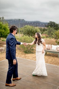 Bride Dom in Azalea Dress<br/>Photo: Phillip Jojola relaxed-low-eky-boho-bride-and-her-groom-at-their-ojai-bohemian-wedding-wearing-azalea-lace-dress