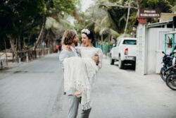 Lisa Dress with Nude Colored Liner<br/>Photographer: Katie Edward Photography bride-Caroline-bohemian-chic-tulum-wedding-here-swept-up-by-her-groom-wearing-a-backless-lace-dress