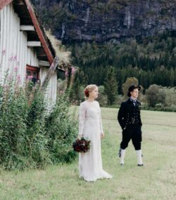 Bride Camilla in the Lisa Dress with Nude Colored Liner<br/> bride-Camilla-from-Norway-wearing-the-Lisa-bohemian-lace-wedding-dress