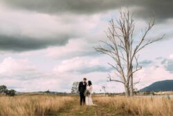 Bride Rinadel wearing Lisa Dress with Nude Colored Liner<br/> bride-Rinadel-wearing-dreamers-and-lovers-Lisa-long-sleeve-lace-bohemian-wedding-dress