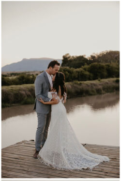 Noa wearing Heather Fringe Dress Bohemian Bride Noa and husband in South Africa