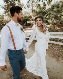 Bride Emily wearing Violetta | Vanilla Liner California-bride-wearing-long-sleeves-violetta-boho-wedding-gown