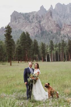 Bride Jojo wearing Desiree Dreamy Colorado outdoor wedding