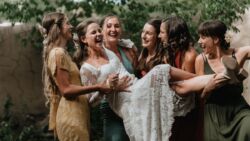 Real Bride with her bridesmaids at her New Mexico bohemian wedding | Bridal Shop