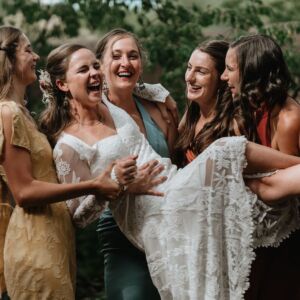 Real Bride with her bridesmaids at her New Mexico bohemian wedding | Bridal Shop